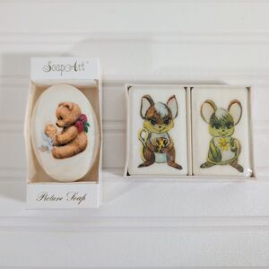 Vintage Decorative Picture Soap Lot Teddy Bear Mice SoapArt Georgi NOS 3 Bars